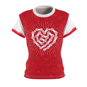 Crank Style's Ladies Red & White Chain Heart MTB Jersey is a stylish look for shredding the trails or hanging out with your friends. You better get ready because all attention will be on you with this design!! We wanted to create something that you would be proud to wear and show your passion for riding as well as valentines day.  Made in the USA