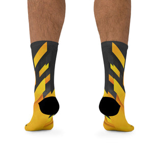 Introducing Crank Style's Unisex MTB socks in Yellow & Grey Abstract Camo design. These soft, breathable, and stylish socks feature a proprietary blend of yarns and 200-needle knit construction. With cushioned bottoms for extra support, they offer a comfortable fit for sizes up to US size 12. These moisture-wicking socks are made with premium fabric composition and are perfect for fashionable mountain biking. Complete your look with matching jerseys. Shop now for trendy and functional MTB socks.