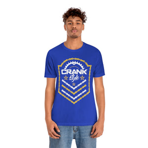 Unisex "Gold & White on Blue" Jersey Short Sleeve Tee