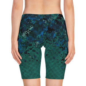 Women's Digital Teal Checker Bike Shorts