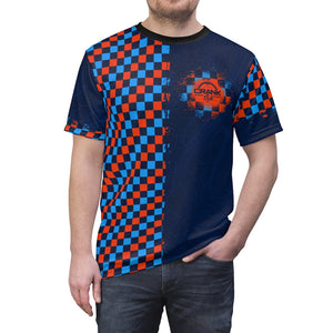 Orange & Blue Checker with Topographic Pattern MTB Jersey