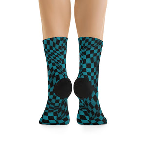 Teal & Black Checker 3/4 MTB Socks