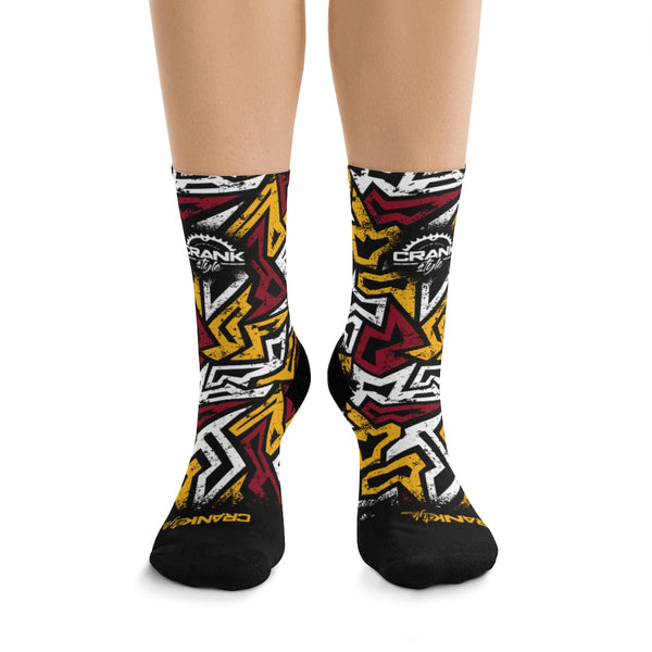 Red Gold White & Black Graffiti 3/4 MTB Socks