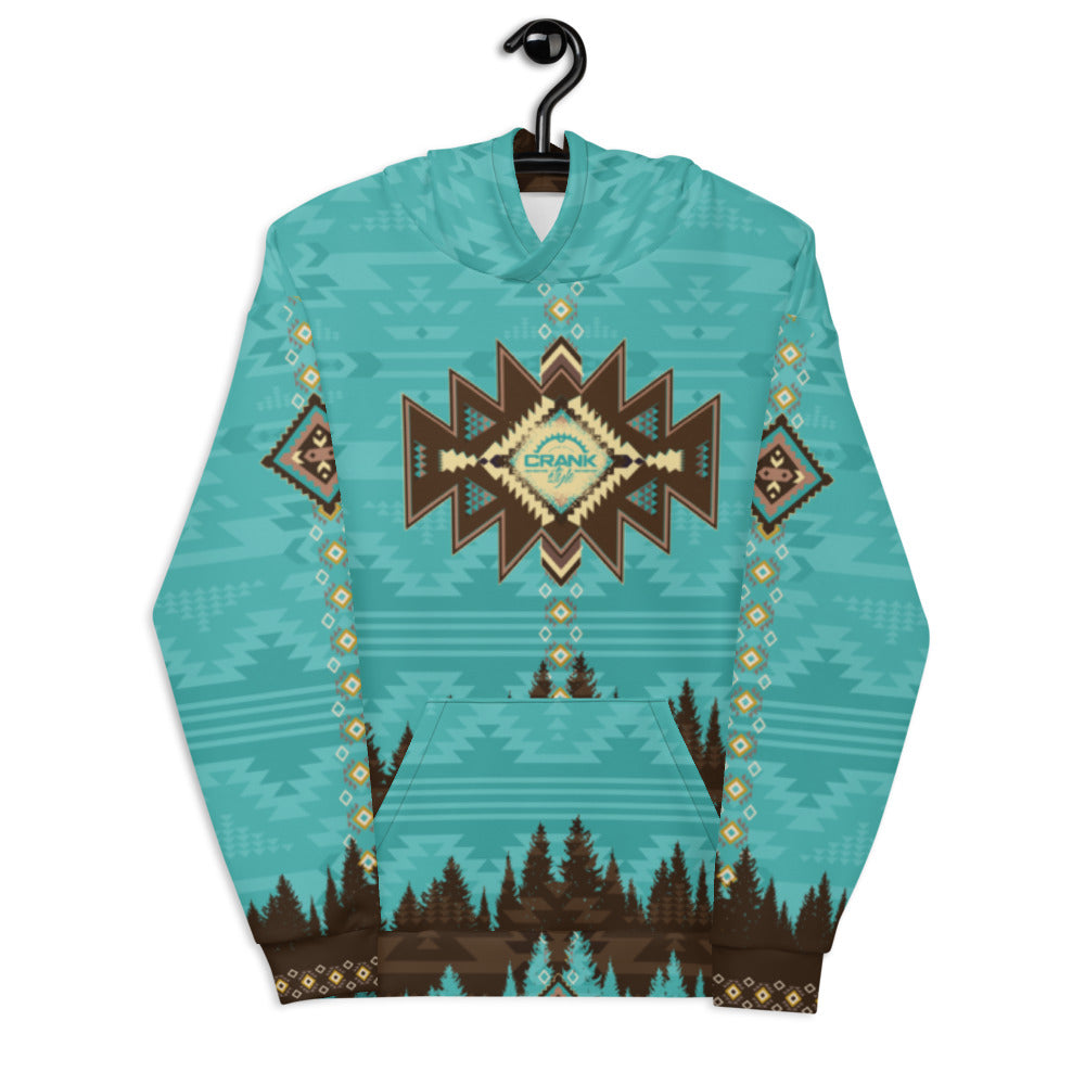 Crank Style's Southwest Aztec style Hoodie. This hoddie is unisex and super comfy inside and out. You will love to hike, mtb or camp in this fleece hoodie. Crank Style gives you the confidence to crank in style. Arizona, Utah, California, New Mexico, Colorado and Nevada will love this style. Great Holiday gif ideas.. 