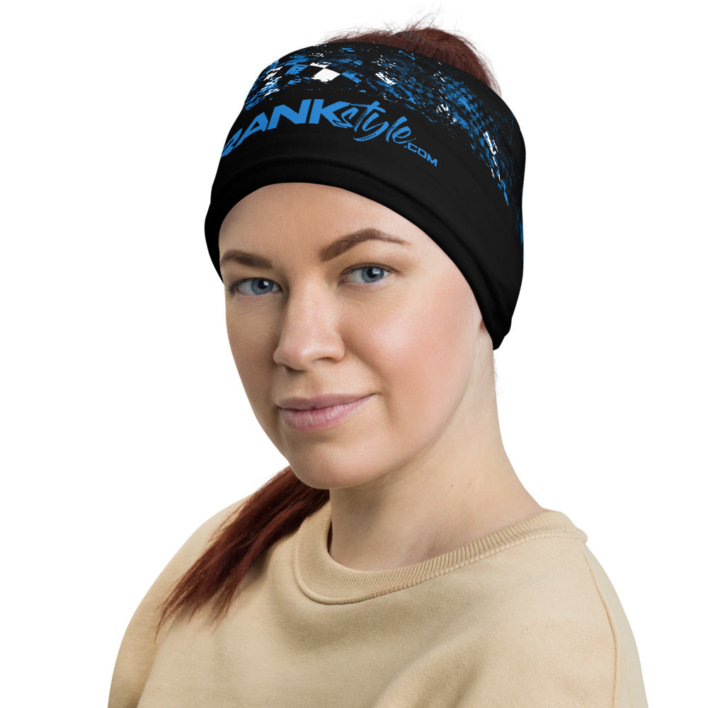 Blue black and white checkered face mask, neck gaitor, and head band all in one. Block and protect yourself from the elements in style, crank style. Great for all sports and activities. Motorcross, snowboarding, fishing, mountain biking, cycling, hiking and water sports. 