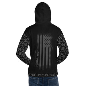 Crank Style's Grungy Brass Kuuckle Hoodie. Super soft brushed fleece with even softer fleece on the inside to keep you warm after shredding the trails on your mountain bike. We added the American Flag to the back as a huge salute to our country and all the badass men and women out there protecting us.