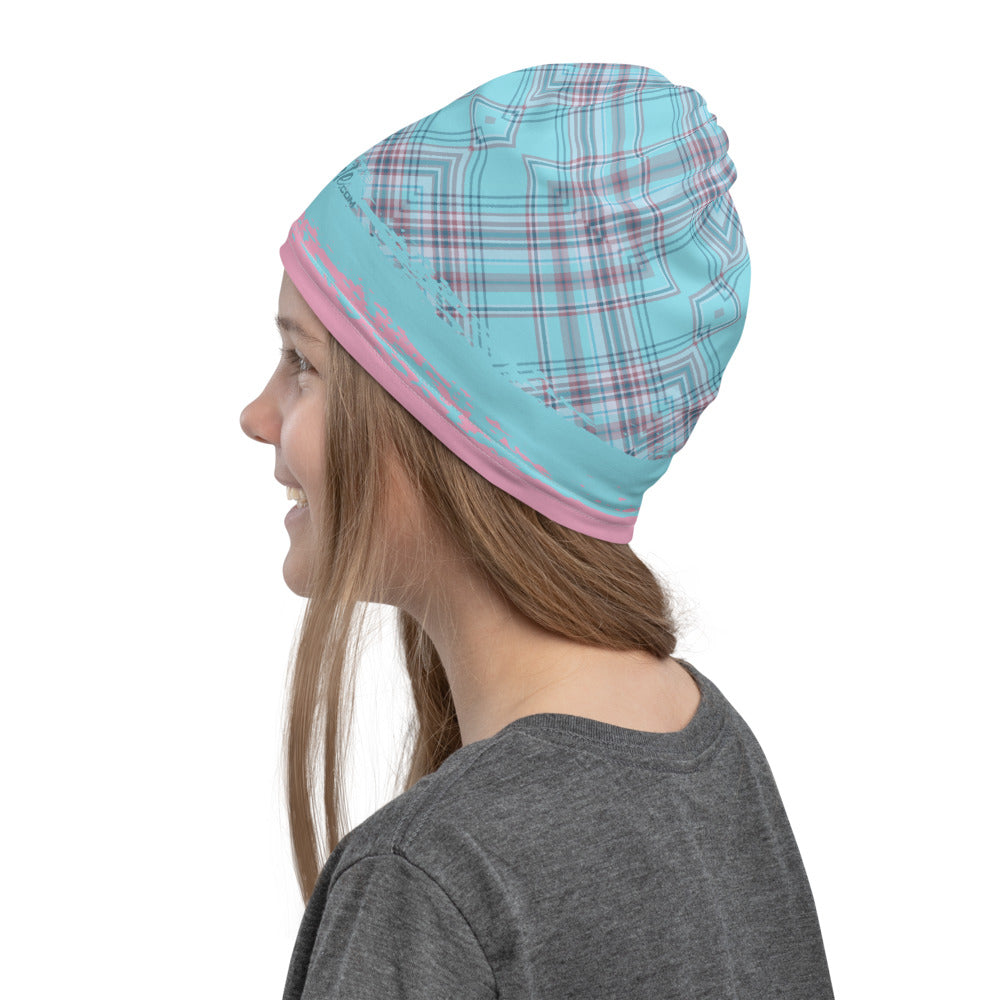 Pink & Aqua Plaid Face Mask / Neck Gaiter / Headband