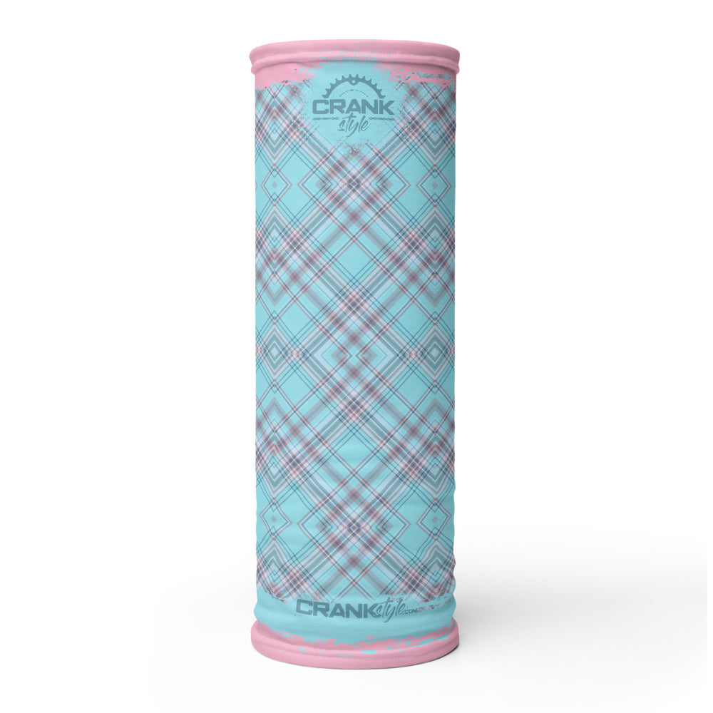 Washable and reusable Pink and aqua plaid face mask, neck gaiter, headband. These are great for protecting yourself from the elements and even the coronavirus (covid19). Now you can be fashionable and practical. Either on the trails as you shred or running to the store. .