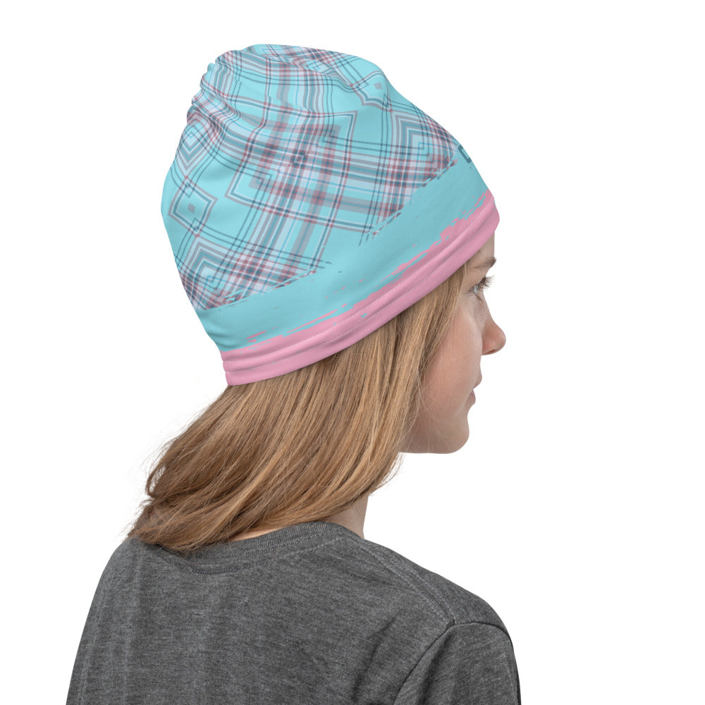 Pink & Aqua Plaid Face Mask / Neck Gaiter / Headband