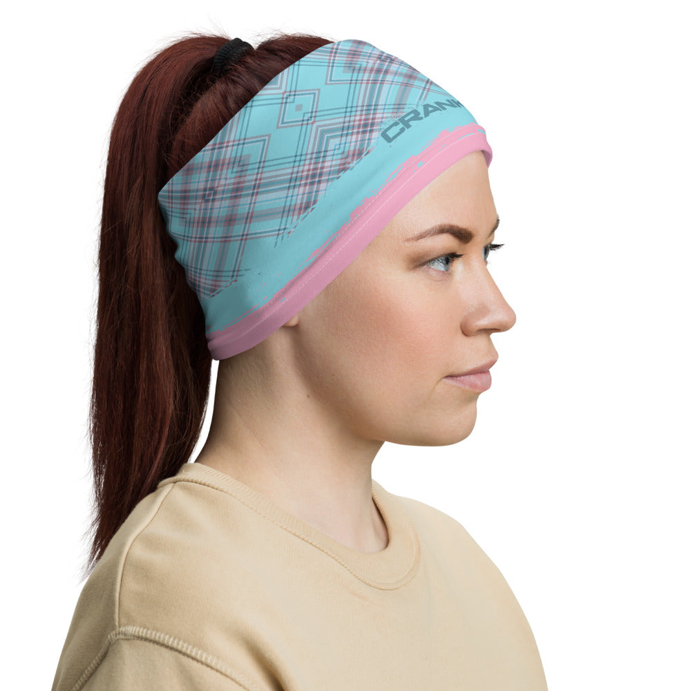 Washable and reusable Pink and aqua plaid face mask, neck gaiter, headband. These are great for protecting yourself from the elements and even the coronavirus (covid19). Now you can be fashionable and practical. Either on the trails as you shred or running to the store. .