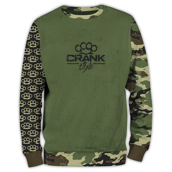 Crank Style's Green Military Camo Brass Knuckle Unisex Mountain bike Sweatshirt