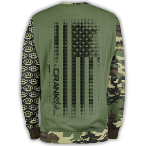 Crank Style's Green Military Camo Brass Knuckle with American Flag - Unisex Mountain bike Sweatshirt