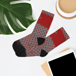 Red & Grey Stars 3/4 MTB Socks