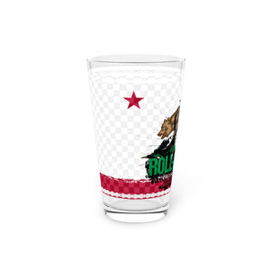 Crank Style's California State Flag, Roll-a-Fatty 16oz pint glass with bike chain and checkers to flow.