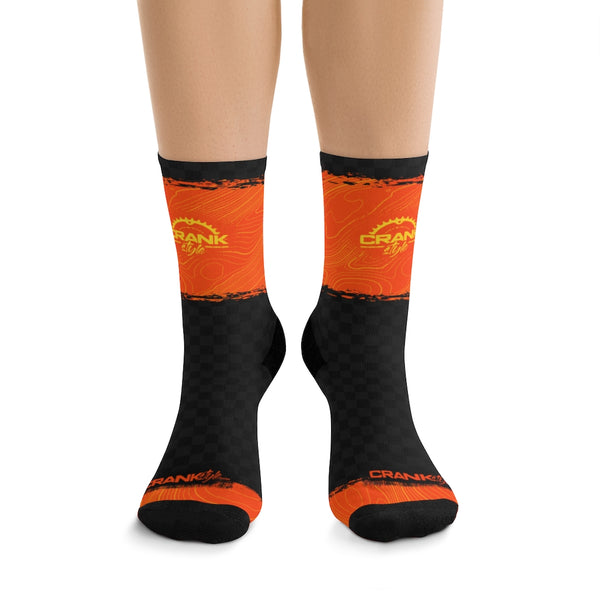 Orange & Black Checker Topo 3/4 MTB Socks