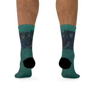 Unisex Teal & Blue Digital Camo-Checker 3/4 MTB Socks