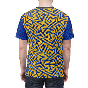 Men's Gold and Blue Graffiti Check MTB DriFit Jersey