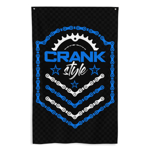 Vertical Crank Style Chain Flag Black, Blue and White