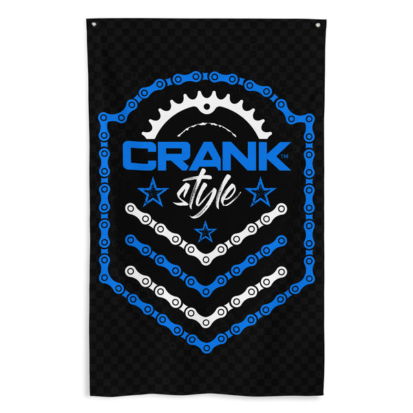 Vertical Crank Style Chain Flag Black, Blue and White