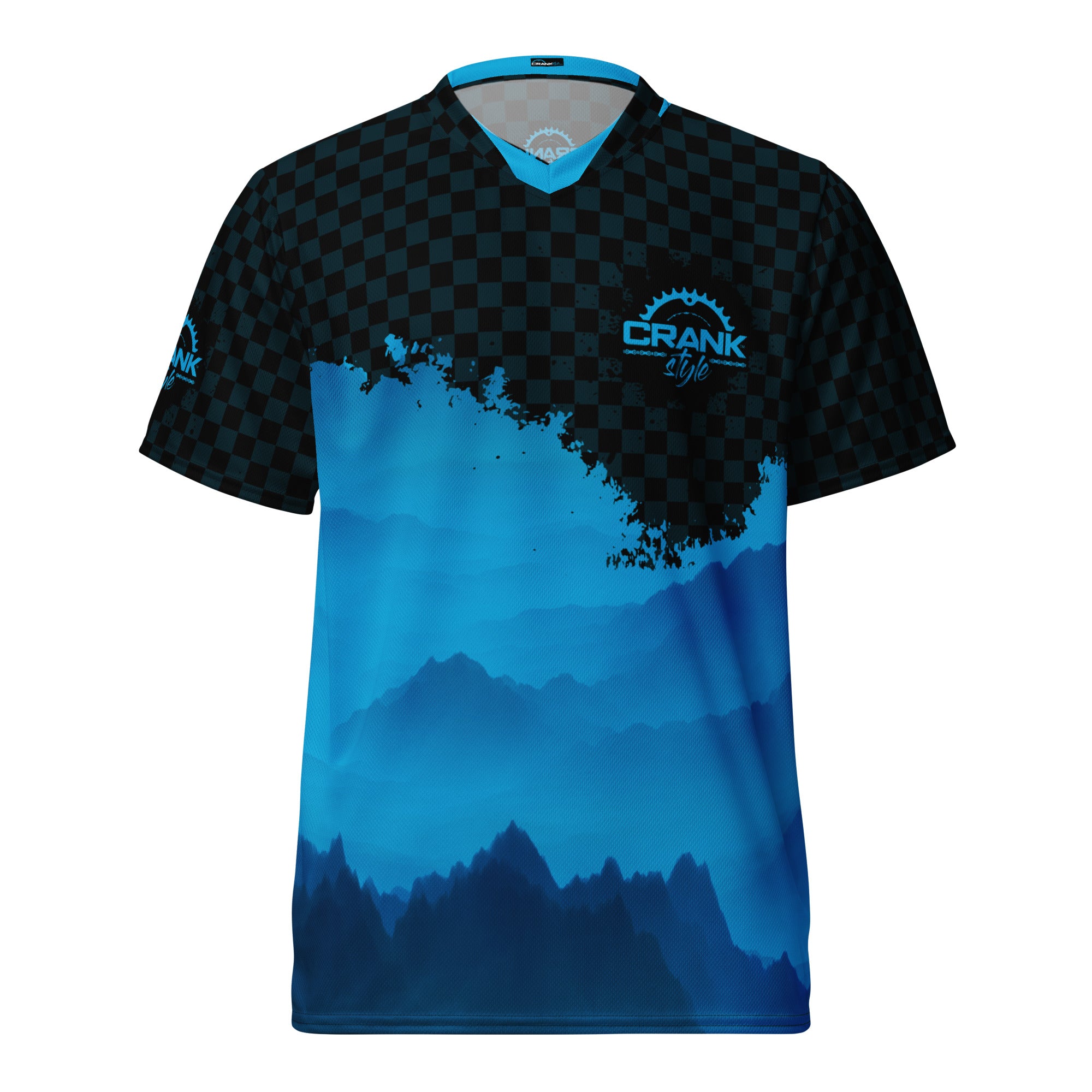 mountainbike shirts Blue Mountain Check UPF50+ Unisex Mountain Bike V-Neck Jersey 3XL