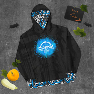 Crank Style's Mountain Bike Blue, Grey, Black and white graffiti style hoodie. This comfy unisex hoodie has a soft outside with a vibrant print and an even softer brushed fleece inside. The hoodie has a relaxed fit, and it's perfect for wrapping yourself into on a chilly evening by the campfire. Tirck or treat!!
