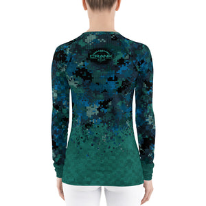 Women's TEAL & BLUE DIGITAL CAMO CHECK MTB Rash Guard