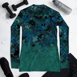 Women's TEAL & BLUE DIGITAL CAMO CHECK MTB Rash Guard