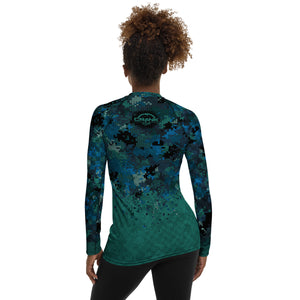 Women's TEAL & BLUE DIGITAL CAMO CHECK MTB Rash Guard