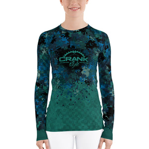 Women's TEAL & BLUE DIGITAL CAMO CHECK MTB Rash Guard