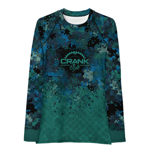 Women's TEAL & BLUE DIGITAL CAMO CHECK MTB Rash Guard