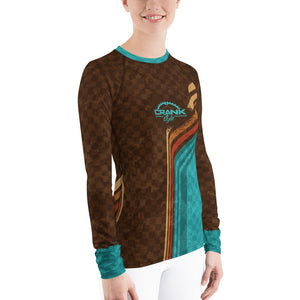 Women's Retro Teal & Brown Check Rash Guard