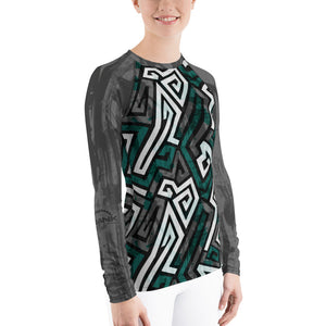 Women's Teal & Grey Graffiti UPF Rash Guard