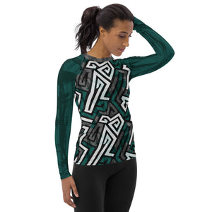 Women's Teal Graffiti UPF Rash Guard II