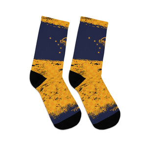 Alaska Flag Check Flag unisex 3/4 MTB Socks "Look amazing as you tackle your favorite trails with these Alaska Flag Check Flag unisex 3/4 MTB Socks! They’re durable, comfortable, and stretchy, perfect for mountain biking. These soft and breathable socks use a proprietary blend of yarns, 200 needle knit crew, and half-terry cushioned bottom for extra support and comfort. Show off your style and power through the trails!"