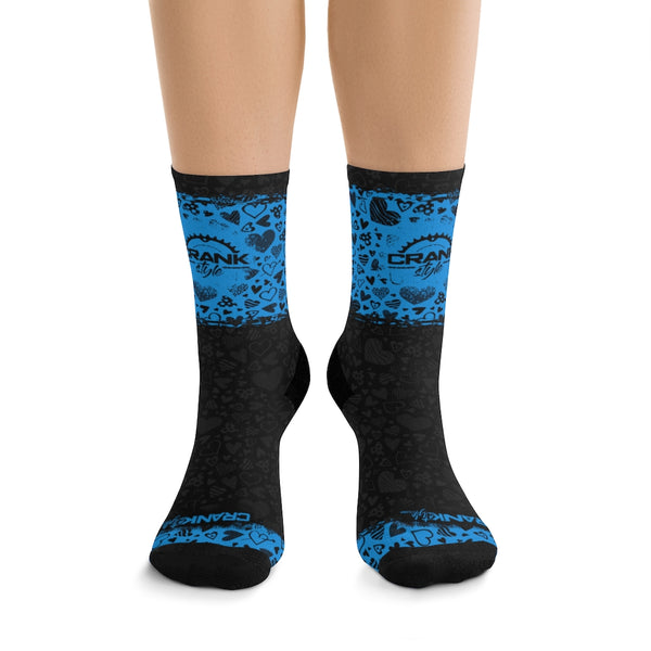 unisex Blue & Black Heart 3/4 MTB Socks