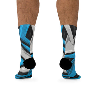 Unisex BLUE, GREY, & BLACK RACING STYLE CHECK 3/4 MTB Socks