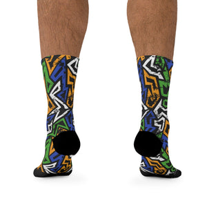 MN Green Blue Yelo Graffiti 3/4 MTB Socks