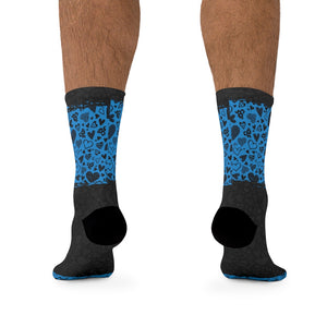 unisex Blue & Black Heart 3/4 MTB Socks