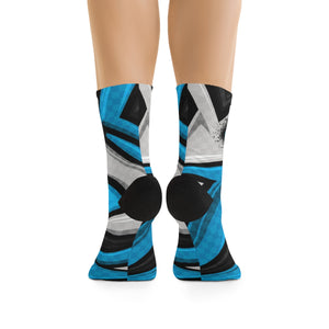 Unisex BLUE, GREY, & BLACK RACING STYLE CHECK 3/4 MTB Socks