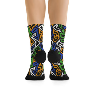 MN Green Blue Yelo Graffiti 3/4 MTB Socks