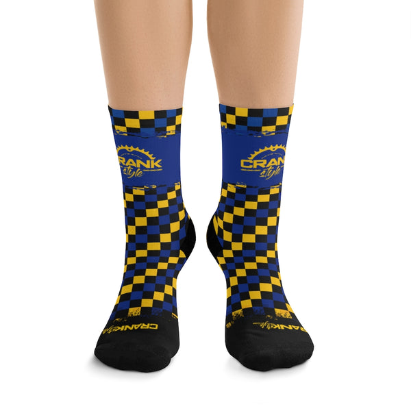 Blue & Gold & Black Checker Badgers 3/4 MTB Socks