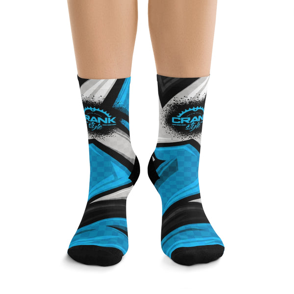 Unisex BLUE, GREY, & BLACK RACING STYLE CHECK 3/4 MTB Socks