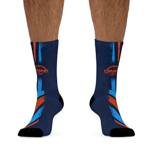 Blue & Orange Racing Stripes & Topographic 3/4 MTB Socks