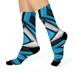 Unisex Blue & Grey Racing Check MTB Crew Socks