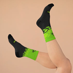 Unisex Black & Alien Green Tire Check 3/4 MTB Socks