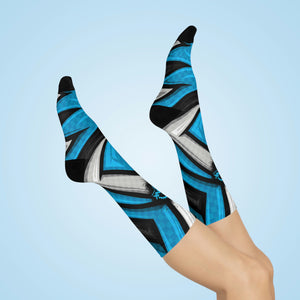 Unisex Blue & Grey Racing Check MTB Crew Socks