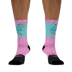 Sakura Pink, Aqua & Checker 3/4 MTB Socks