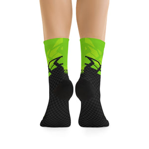 Unisex Black & Alien Green Tire Check 3/4 MTB Socks