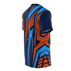Men's Blue & Orange Racing Stripes & Topographic MTB Jersey
