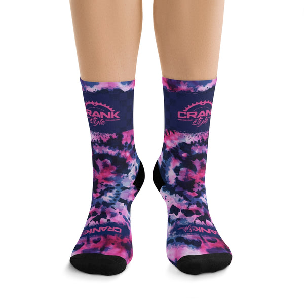 Unisex Pink & Blue Tie Dye Check 3/4 MTB Socks